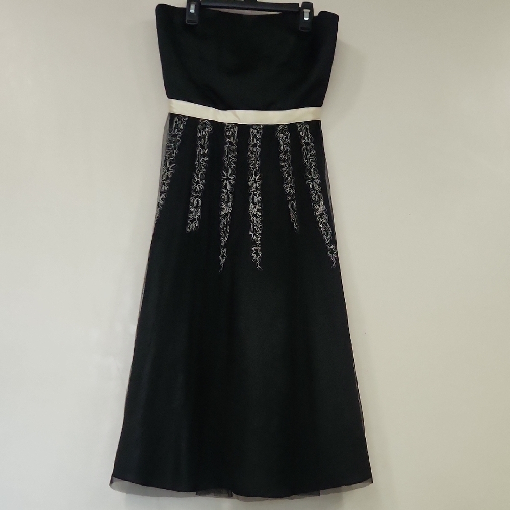 London Times Black Strapless Dress with White Detailing - Picture 2 of 6